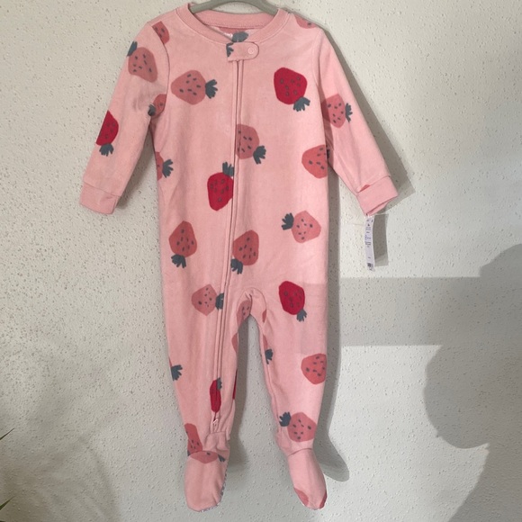 Carter's Other - NWT Carter’s 18M Pink Strawberry Footed Pajamas 🍓 | Zip Up | OEKO-TEX
